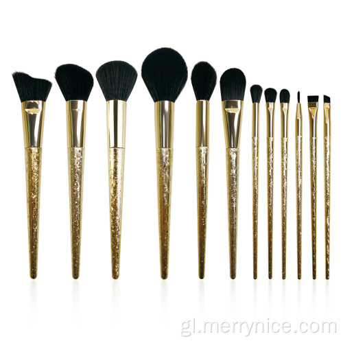 Colección de cepillo de maquillaxe de ouro de 12PC